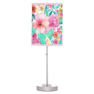 Colorful WaterColor Floral Collage Pattern Table Lamp