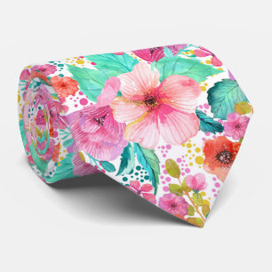 Colorful WaterColor Floral Collage Pattern Tie
