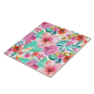 Colorful WaterColor Floral Collage Tile