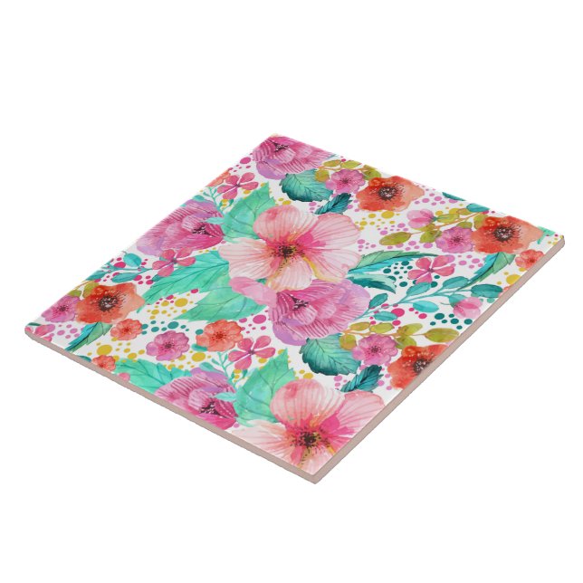Colorful WaterColor Floral Collage Tile (Side)