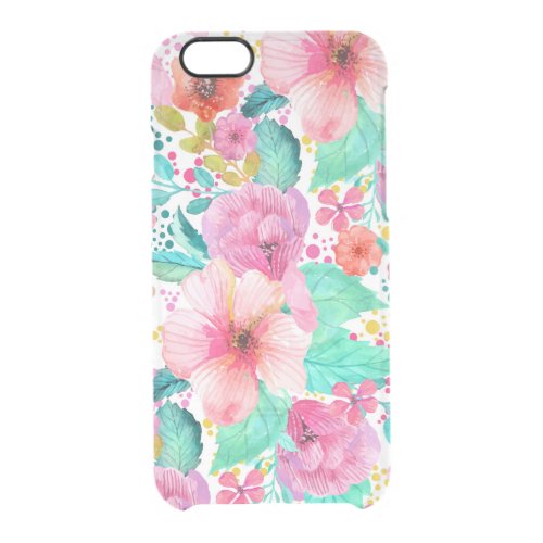 Colorful WaterColor Floral Collage Clear iPhone 66S Case