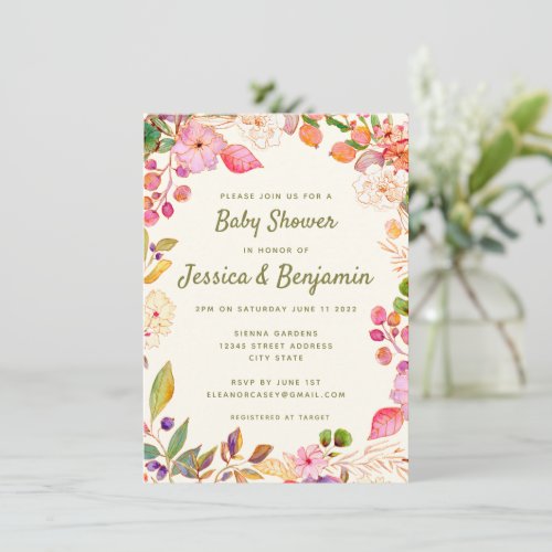 Colorful Watercolor Floral Custom Baby Shower   Invitation