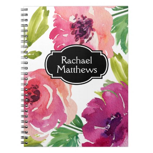 Colorful Watercolor Floral Custom Notebook