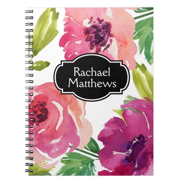 Colorful Watercolor Floral Custom Notebook (Front)
