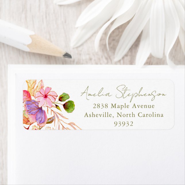 Colorful Watercolor Floral Custom Return Address  Label (Insitu)