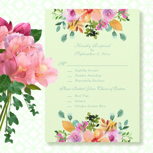 Colorful Watercolor Floral Dinner Choice RSVP Invitation