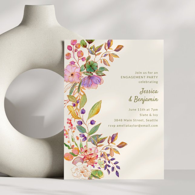 Colorful Watercolor Floral Engagement Party Invitation (Creator Uploaded)
