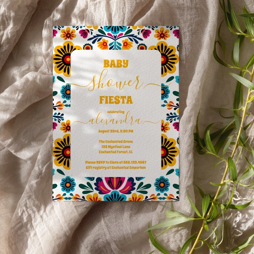 Colorful Watercolor Floral Fiesta Baby Shower Invitation