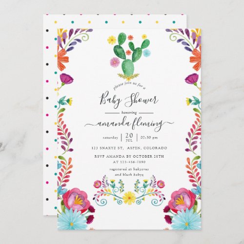 Colorful Watercolor Floral Fiesta Baby Shower Invitation