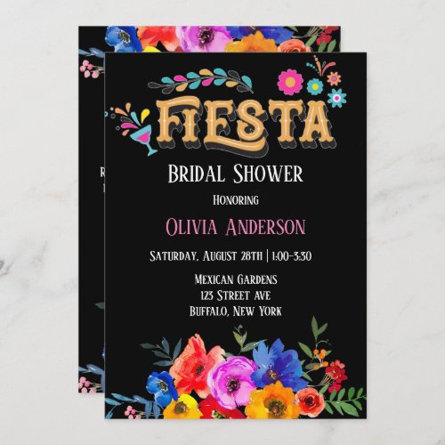Colorful Watercolor Floral Fiesta Bridal Shower Invitation