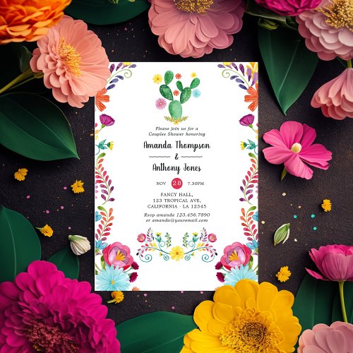 Colorful Watercolor Floral Fiesta Couples Shower Invitation