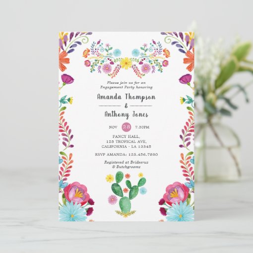 Colorful Watercolor Floral Fiesta Engagement Party Invitation Zazzle