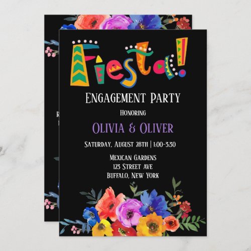 Colorful Watercolor Floral Fiesta Engagement Party Invitation