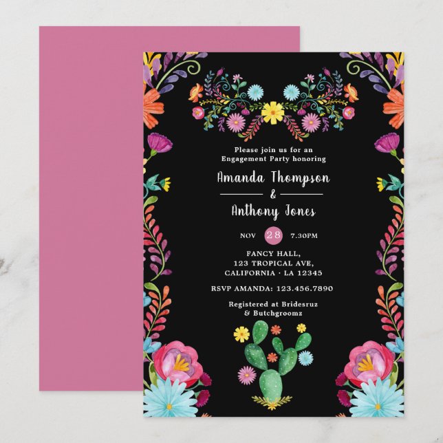 Colorful Watercolor Floral Fiesta Engagement Party Invitation (Front/Back)