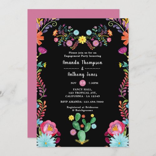 Colorful Watercolor Floral Fiesta Engagement Party Invitation
