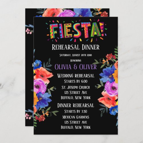 Colorful Watercolor Floral Fiesta Rehearsal Dinner Invitation