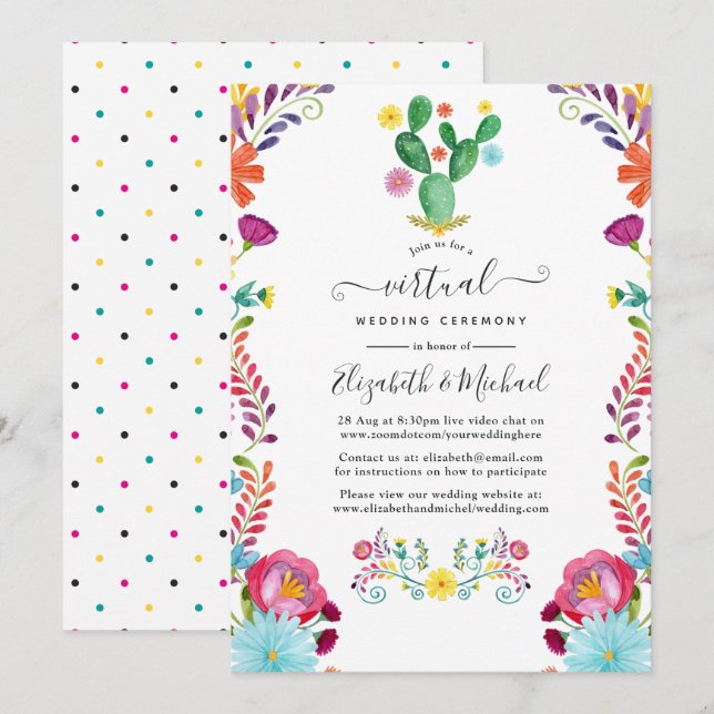 Colorful Watercolor Floral Fiesta Virtual Wedding Invitation (Front/Back)