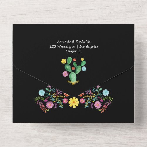Colorful Watercolor Floral Fiesta Wedding All In O All In One Invitation