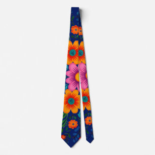 Colorful Watercolor Floral Fiesta Wedding Groom Neck Tie