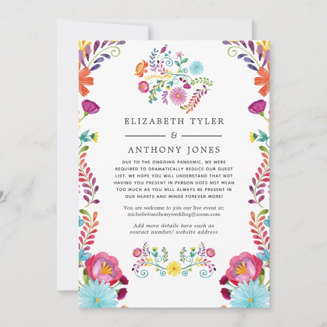 Colorful Watercolor Floral Fiesta Wedding Guests Announcement (Front)