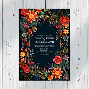 Colorful Watercolor Floral Fiesta Wedding QR Code Invitation