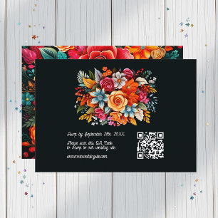 Colorful Watercolor Floral Fiesta Wedding QR Code RSVP Card