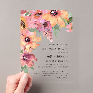 Colorful Watercolor Floral Garden Bridal Shower Acrylic Invitations