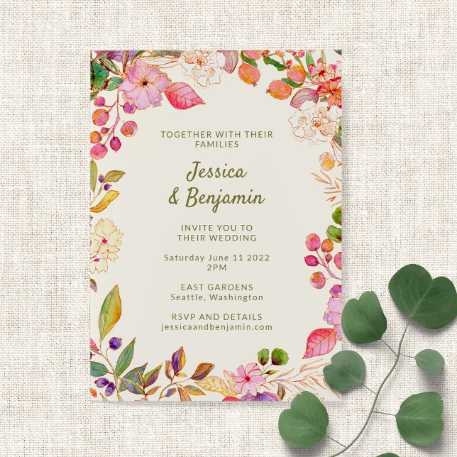 Colorful Watercolor Floral Illustration Wedding Invitation (Creator Uploaded)