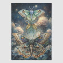 Colorful Watercolor Floral Luna Moths Decoupage