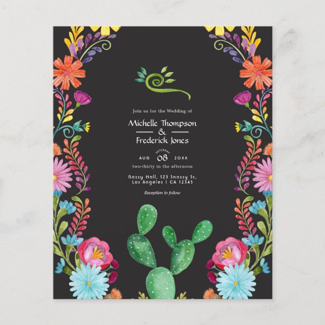 Colorful Watercolor Floral Mexican Fiesta Wedding Flyer (Front)