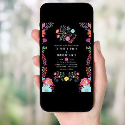Colorful Watercolor Floral Mexican Fiesta Wedding Invitation