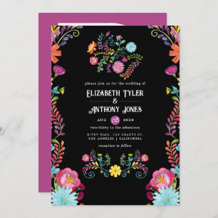 Colorful Watercolor Floral Mexican Fiesta Wedding Invitation