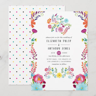 Colorful Watercolor Floral Mexican Fiesta Wedding Invitation