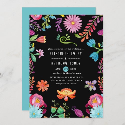 Colorful Watercolor Floral Mexican Fiesta Wedding Invitation
