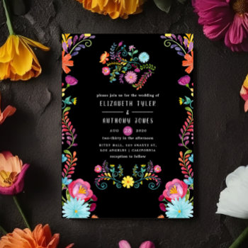 Colorful Watercolor Floral Mexican Fiesta Wedding Invitation by partypeeps at Zazzle