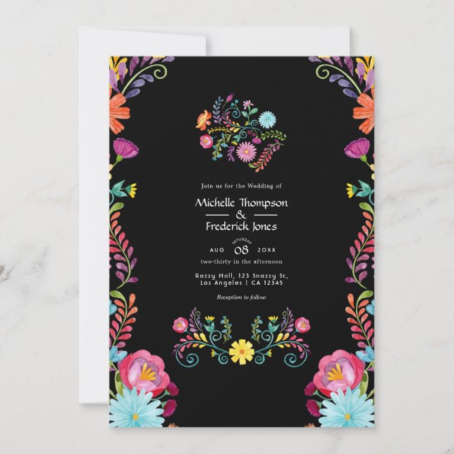 Colorful Watercolor Floral Mexican Fiesta Wedding Invitation (Front)