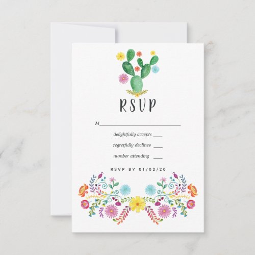 Colorful Watercolor Floral Mexican Fiesta Wedding RSVP Card
