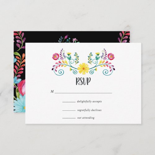 Colorful Watercolor Floral Mexican Fiesta Wedding RSVP Card