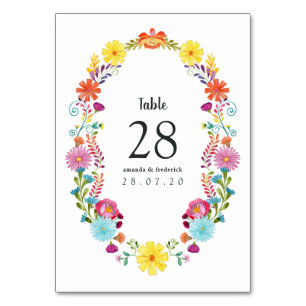 Colorful Watercolor Floral Mexican Fiesta Wedding Table Number