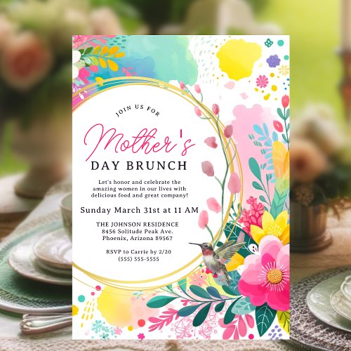 Colorful Watercolor Floral Mothers Day Brunch Invitation