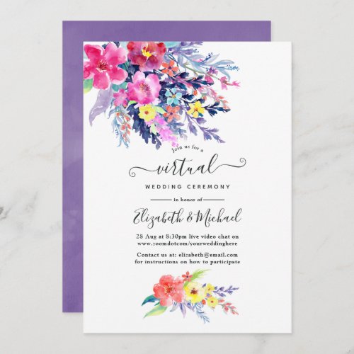 Colorful Watercolor Floral Online Virtual Wedding Invitation