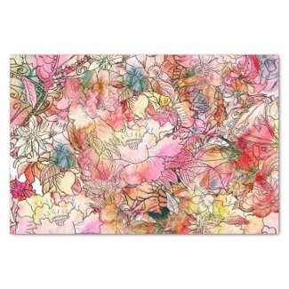 Colorful Watercolor Floral Pattern Abstract Sketch Tissue Paper