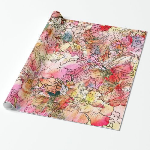 Colorful Watercolor Floral Pattern Abstract Sketch Wrapping Paper