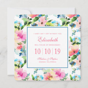 Colorful Watercolor Floral Pattern - Bridesmaid Invitation