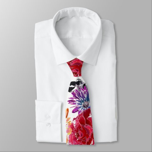 Colorful watercolor floral pattern neck tie