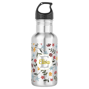 Colorful Watercolor Floral Pattern Personalized Stainless Steel Water Bottle