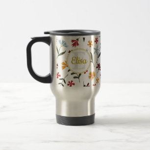Colorful Watercolor Floral Pattern Personalized Travel Mug