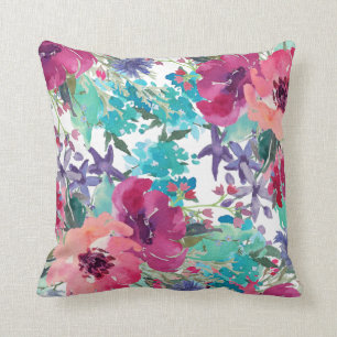 Colorful Watercolor Floral Pattern Throw Pillow