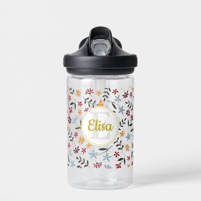 Colorful Watercolor Floral Pattern Water Bottle (Front)