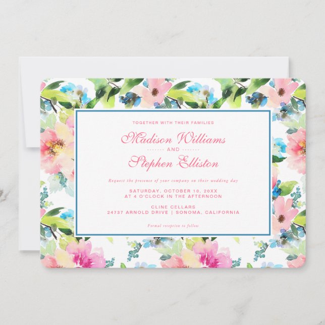Colorful Watercolor Floral Pattern - Wedding Invitation (Front)